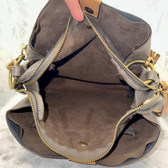 Nicole Miller gray/tan leather hobo bag - Picture 2 of 5